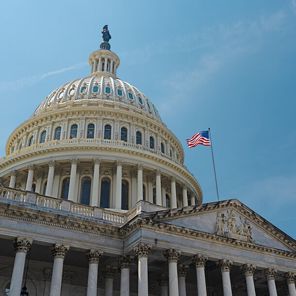 US Capitol building in Washington, DC representing American democracy.